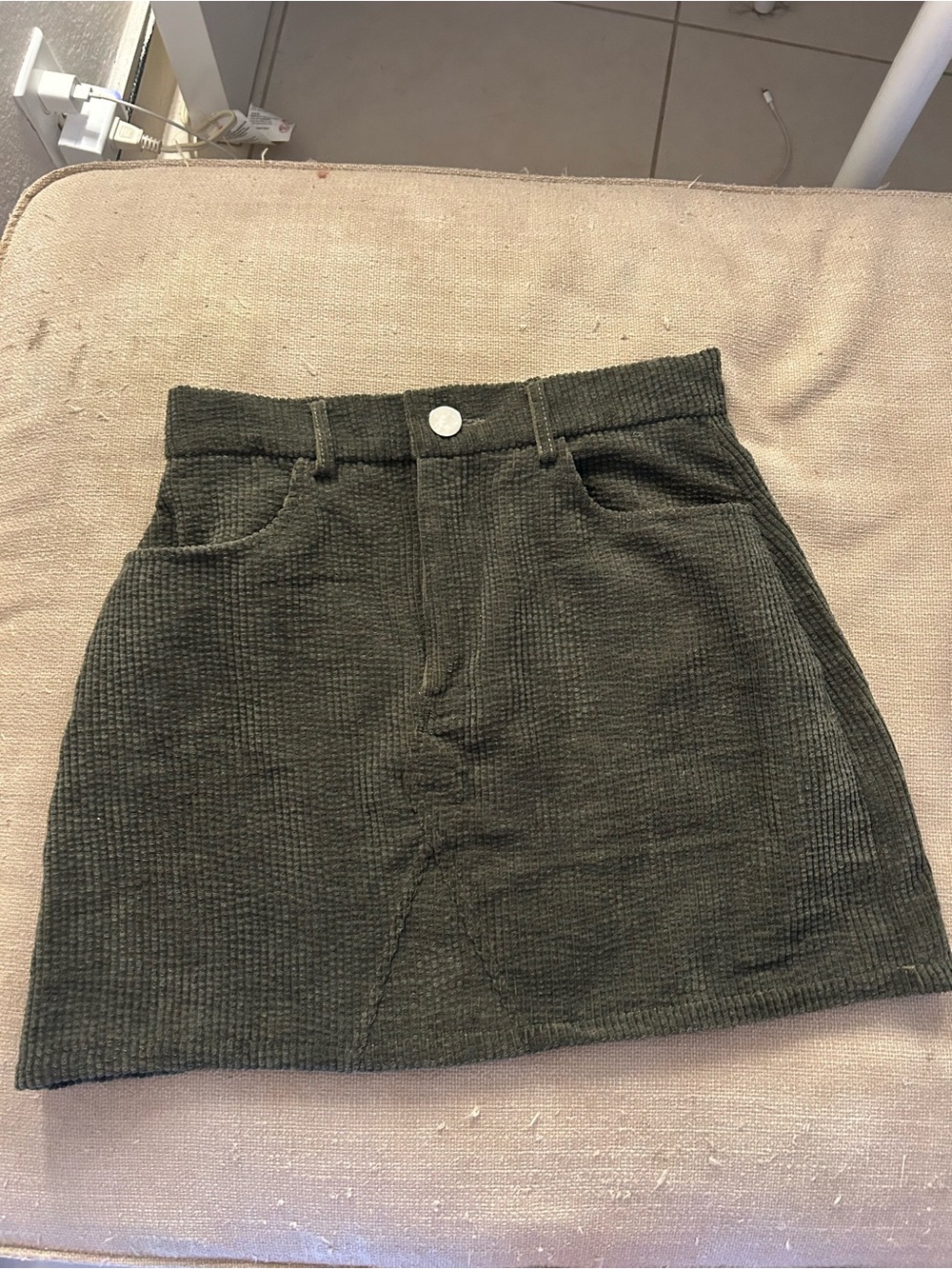 SHEIN Olive Corduroy A-Line Mini Skirt